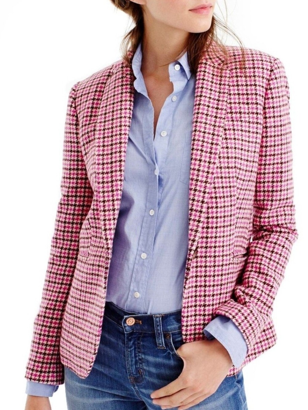 J. Crew Pink/Creamy-White/burgandy Jacket/Blazer, Size 4, Excellent Conditio N